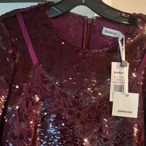 Jonathan Simkhai Burgundy Sequin Cocktail Dress NWT - Picture 5 of 8